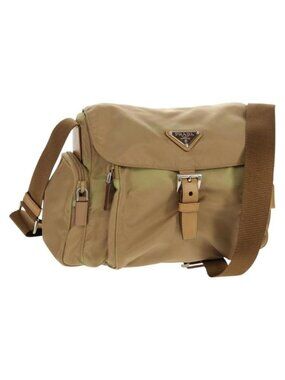Authentic PRADA Shoulder Bag Nylon Khaki Silver